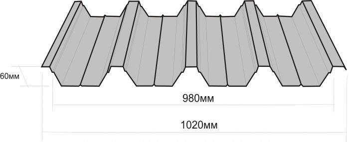 Профнастил  Н-57 Цинк 0,65мм (1020/970мм)