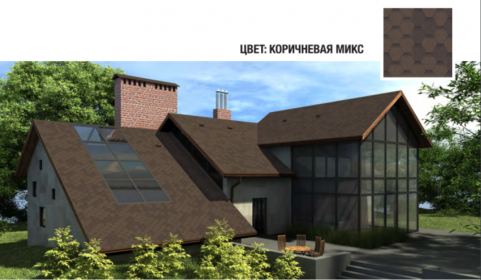 Бітумна черепиця АКВАІЗОЛ  Мозаїка  КОРИЧНЕВИЙ МІКС- гарантія 25 років 