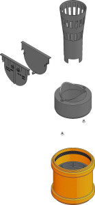 Комплект аксесуарів: глухі заглушки (2шт.), корзина для крупного сміття, вертик. випуск (адаптер DN70/100), гідрозатвор